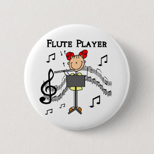 Stickfigur Mädchen Flötenspieler T-Shirts und Gesc Button
