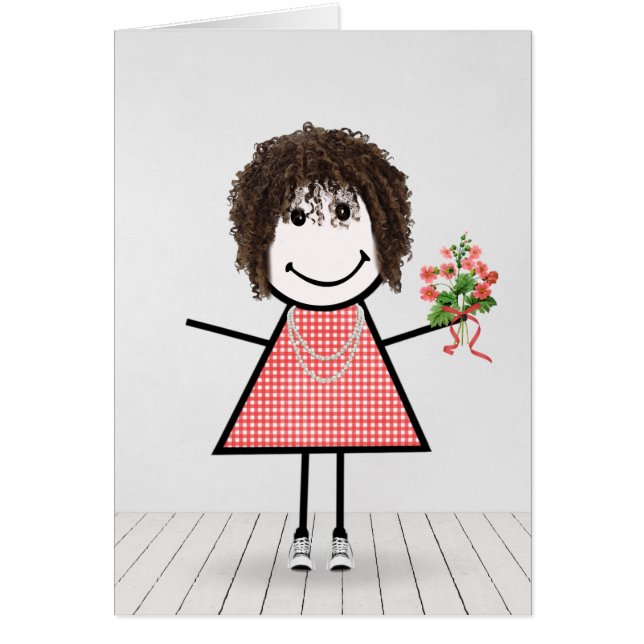 Stickfigur Mädchen mit Geburtstagsstrauß (Vorne)