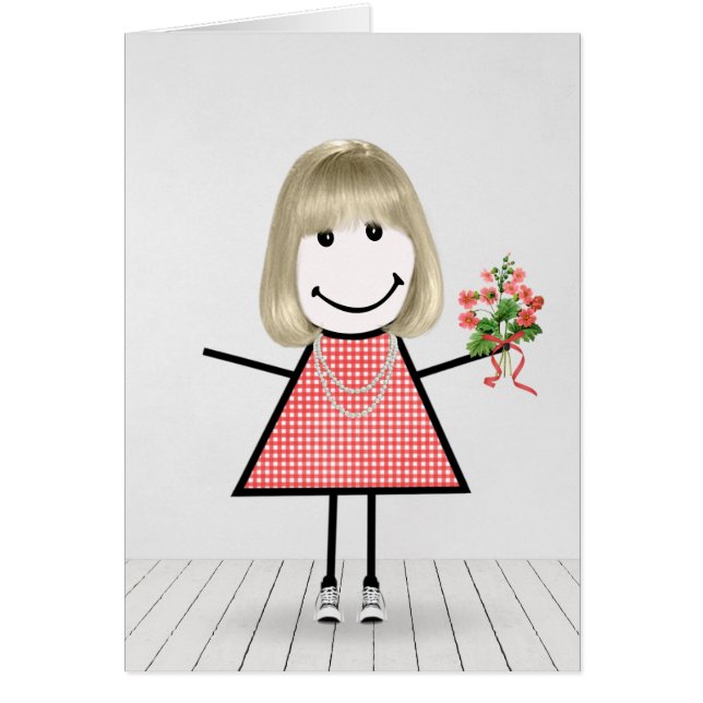 Stickfigur-Mädchen mit Geburtstagsstrauß (Vorne)