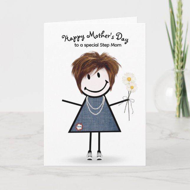 Stickfigur Mädchen Muttertag für Stiefmutter Karte (Vorderseite)