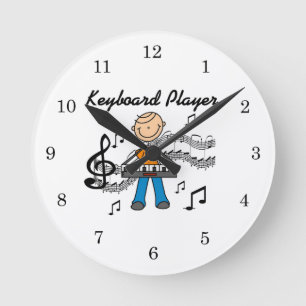 Stickfigur-Männchen-Keyboarder-Geschenke Runde Wanduhr