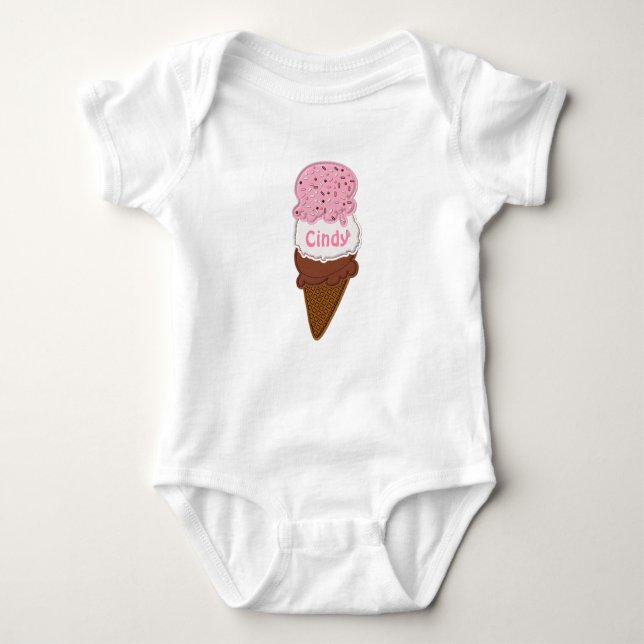 Stickgegartes Neapolitan Ice Cream Cone 2-Baby Bod Baby Strampler (Vorderseite)