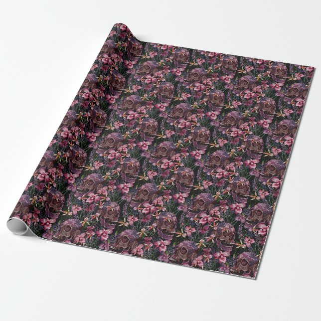 Stickiger Schädel: gotisch-orchid Muster Geschenkpapier (Ungerollt)