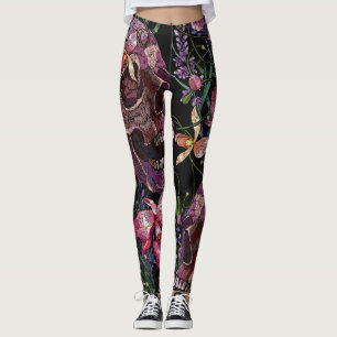 Stickiger Schädel: gotisch-orchid Muster Leggings