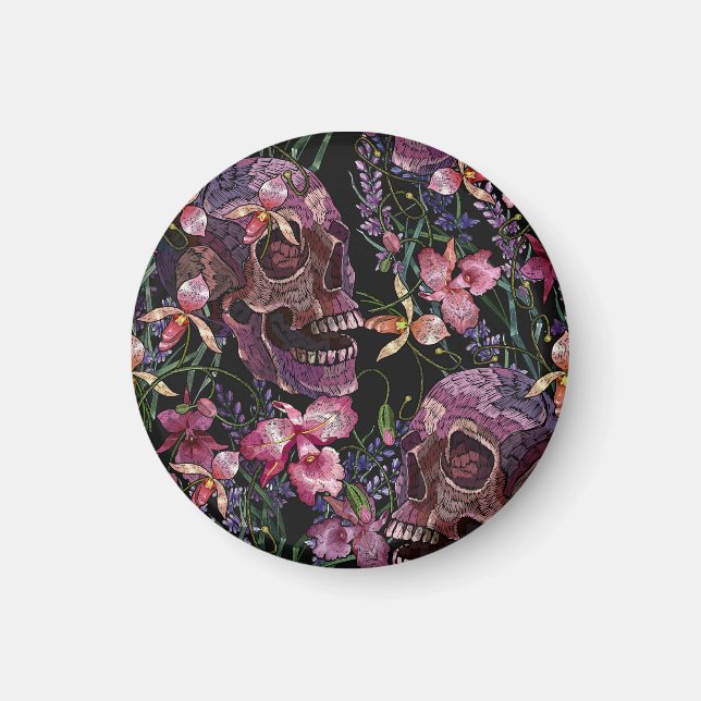 Stickiger Schädel: gotisch-orchid Muster Magnet (Vorne)