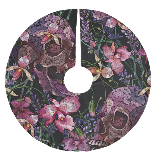 Stickiger Schädel: gotisch-orchid Muster Polyester Weihnachtsbaumdecke (Vorderseite)