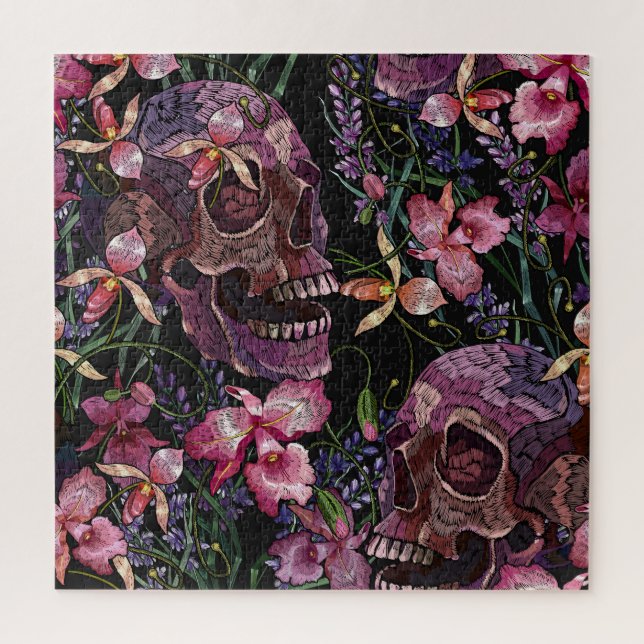 Stickiger Schädel: gotisch-orchid Muster Puzzle (Vertikal)