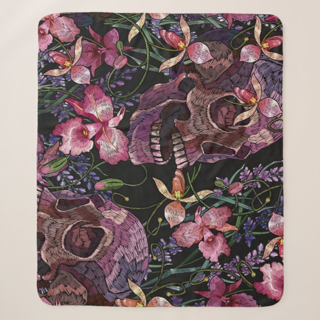 Stickiger Schädel: gotisch-orchid Muster Sherpadecke (Vorderseite)