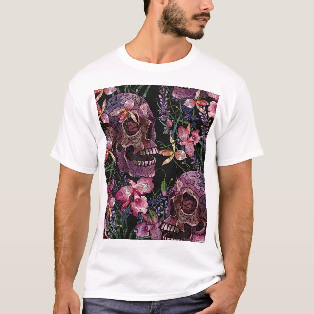 Stickiger Schädel: gotisch-orchid Muster T-Shirt (Vorderseite)