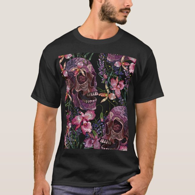 Stickiger Schädel: gotisch-orchid Muster T-Shirt (Vorderseite)