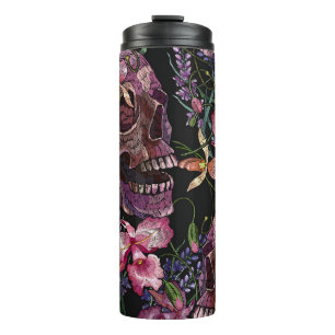 Stickiger Schädel: gotisch-orchid Muster Thermosbecher