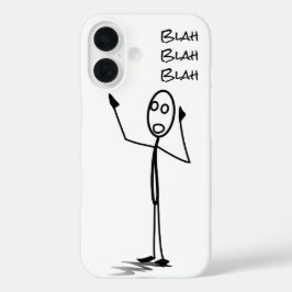 Stickman am Telefon lustig Schwarz und Weiß blah b iPhone 16 Hülle
