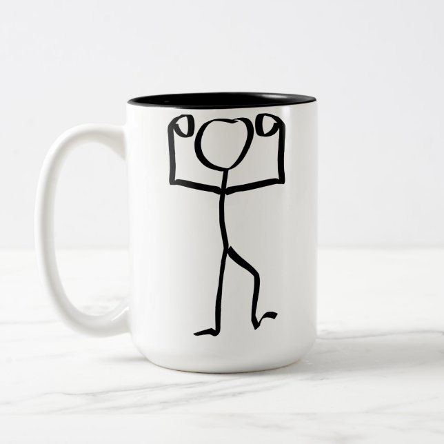 Stickman Figure Winner Illustration, One Line Art Zweifarbige Tasse (Links)