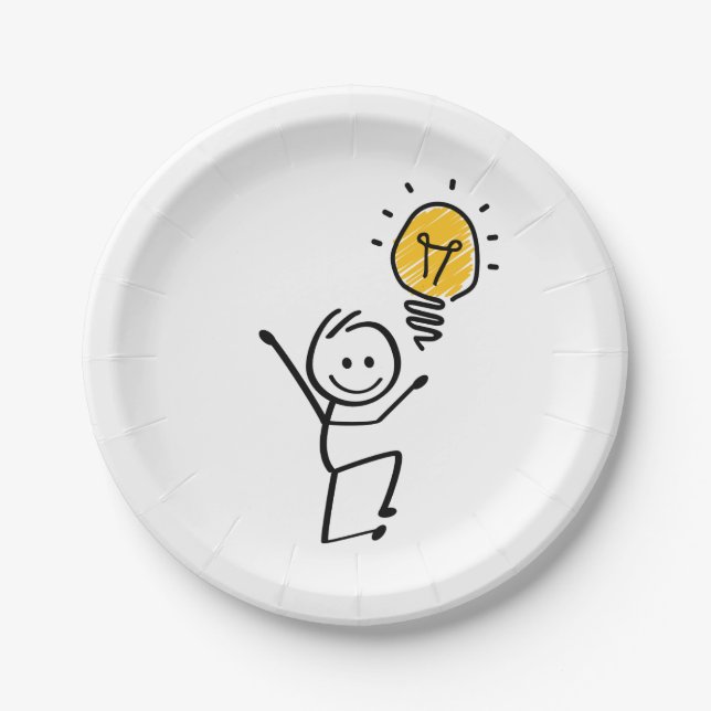 Stickman. Lamp idee, briljant, brainstorm sessie Pappteller (Vorderseite)