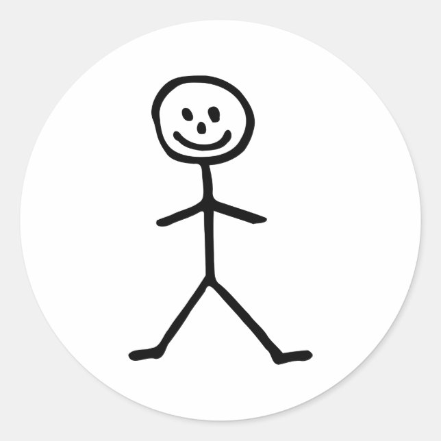 Stickman Mann Runder Aufkleber (Vorderseite)