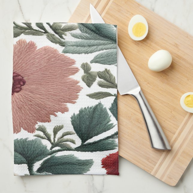 Stickmuster. Blumen. Nahe Blume Geschirrtuch (Viertel Falte)