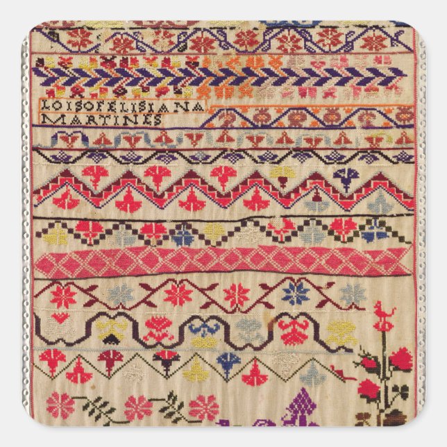 Stickmustertücher Quadratischer Aufkleber (Vorderseite)