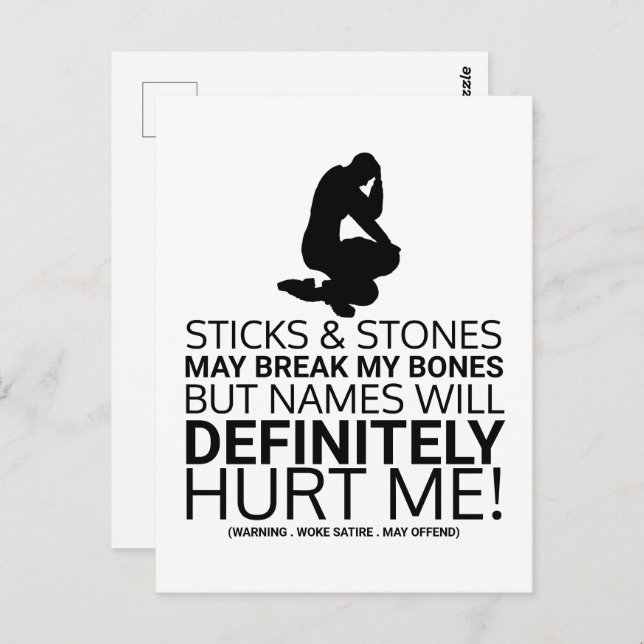 Sticks & Stones, Geweckt Satire Postkarte (Vorne/Hinten)