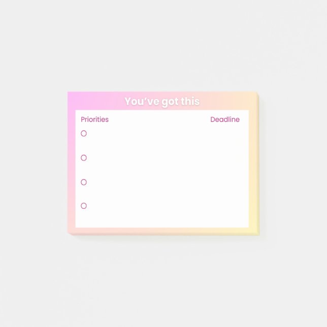 Sticky Note Planer – Prioritäten- und Fristenlayou Post-it Klebezettel (Vorderseite)