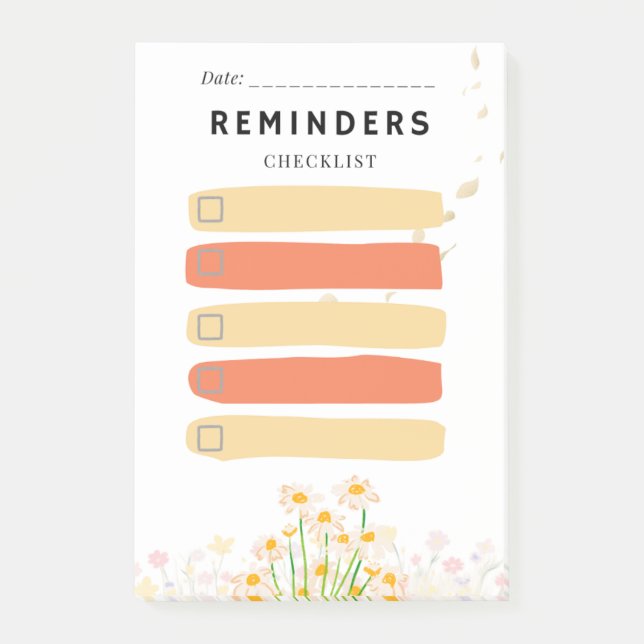 Sticky Note REMINDERS Check Box  Yellow Daisy Post-it Klebezettel (Vorderseite)