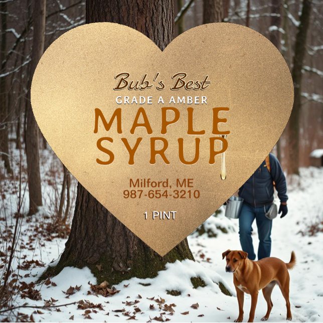 Sticky Tropfen Grunge Etikett MAPLE SYRUP on Heart Herz-Aufkleber (Von Creator hochgeladen)