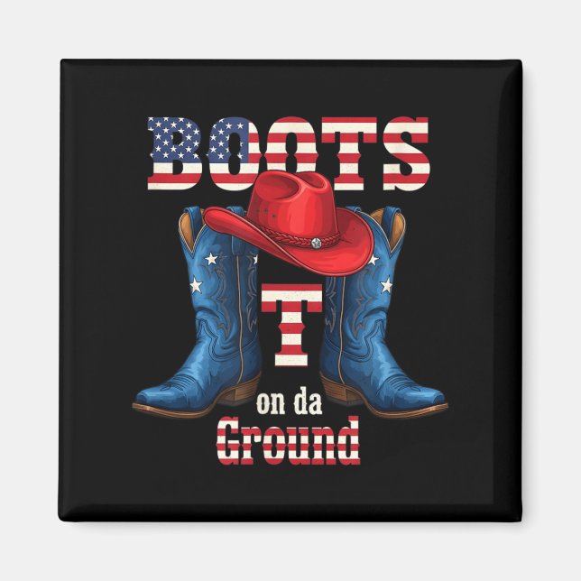 Stiefel am Boden Cowboy Rote Mütze 4. Juli Magnet (Vorne)