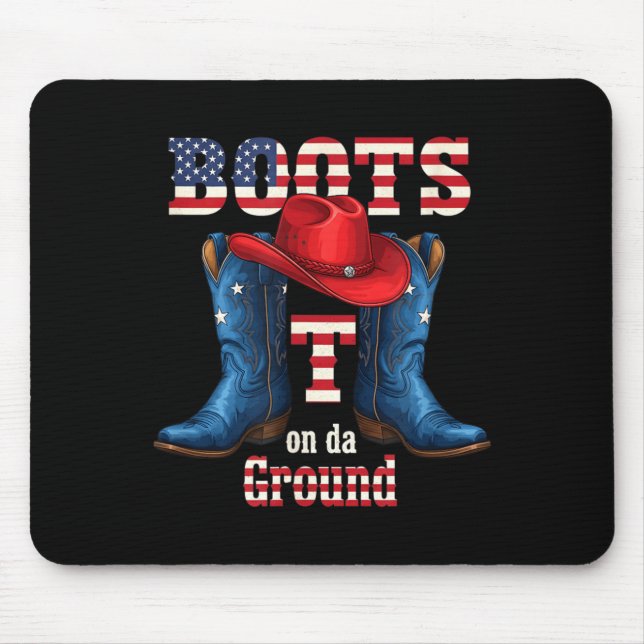 Stiefel am Boden Cowboy Rote Mütze 4. Juli Mousepad (Vorne)