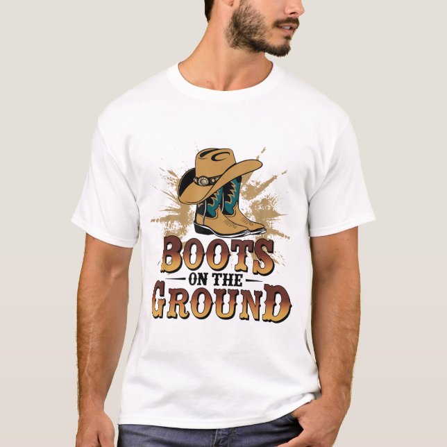 Stiefel auf dem Western Cowboy Rodeo Land T-Shirt (Vorderseite)