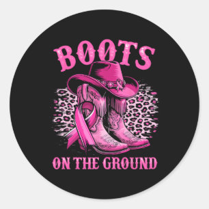 Stiefel auf dem Western Cowgirl Brustkrebs am Bode Runder Aufkleber
