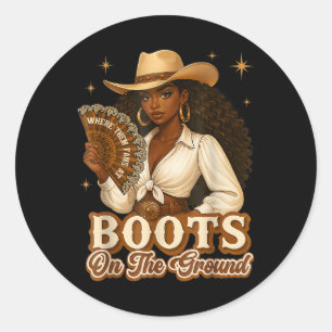 Stiefel auf der Erde Junetzehnte Cowgirl, wo sie Runder Aufkleber