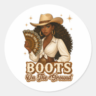 Stiefel auf der Erde Junetzehnte Cowgirl, wo sie Runder Aufkleber
