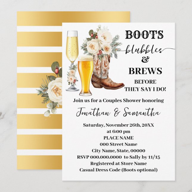 Stiefel Blasen und Bier Winterhochzeitsdusche Einladung (Vorne/Hinten)
