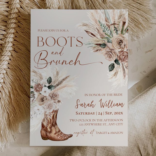 Stiefel Brunch Braut Hochzeits Einladung Rustikal  (Boots Brunch Bridal Shower Invitation Rustic Boho Pampas Floral )