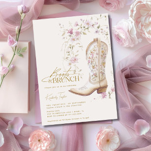 Stiefel & Brunch Rosa Blume Brautparty Einladung