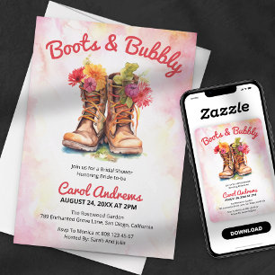 Stiefel & Bubbly Aquarell Blumen Brautparty Einladung