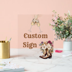 Stiefel & Bubbly Boho Western Brautparty bevorzugt Acrylschild