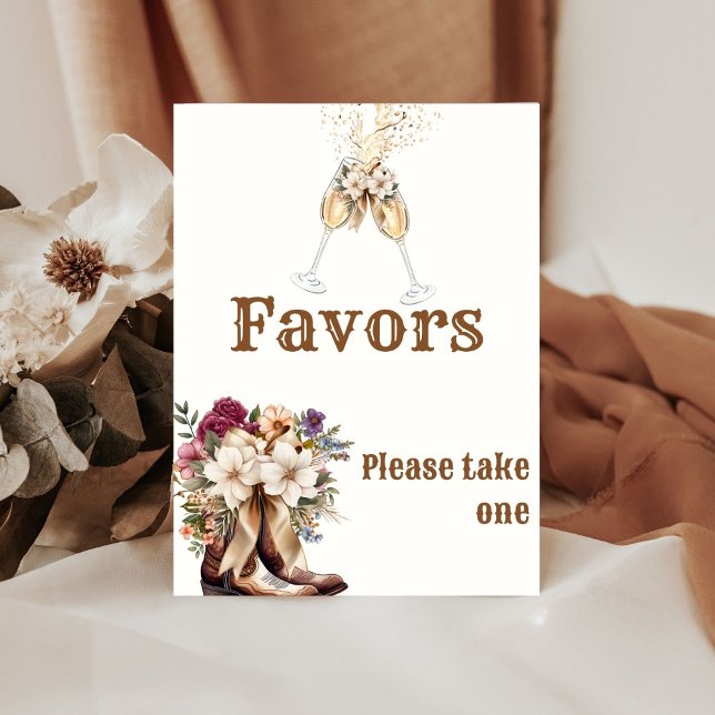 Stiefel & Bubbly Boho Western Brautparty bevorzugt Sockelschild (Von Creator hochgeladen)