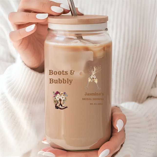 Stiefel & Bubbly Boho Western Brautparty Party Dosenglas (Von Creator hochgeladen)