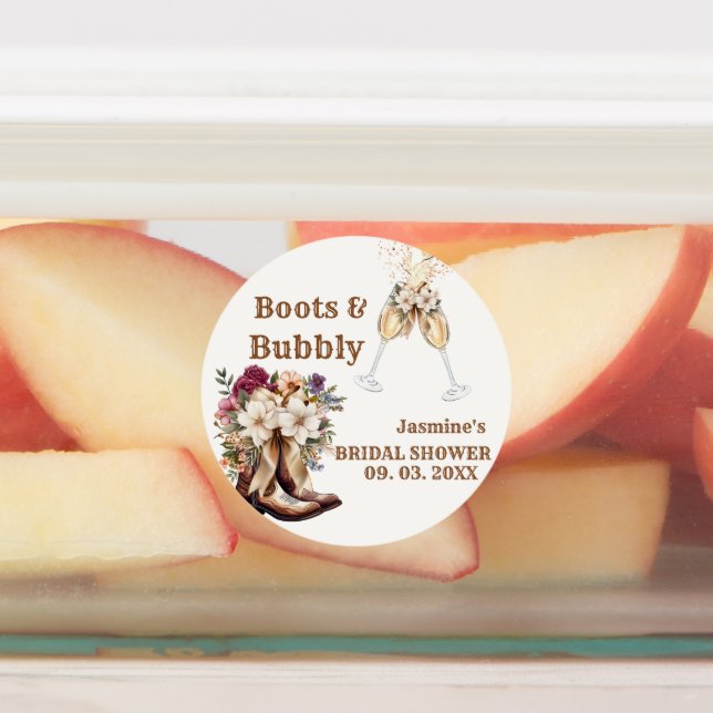 Stiefel & Bubbly Boho Western Brautparty Party Etiketten (Befestigt)