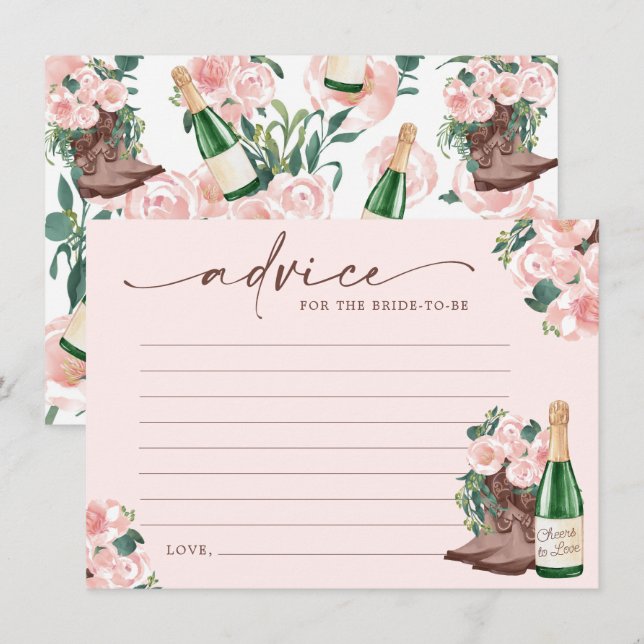 Stiefel & Bubbly Champagner Floral Advice Card Begleitkarte (Vorne/Hinten)