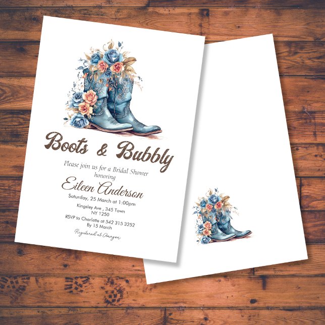 Stiefel & Bubbly Cowgirl Blue Boots Brautparty Einladung (Boots & Bubbly Cowgirl Blue Boots Bridal Shower Invite)