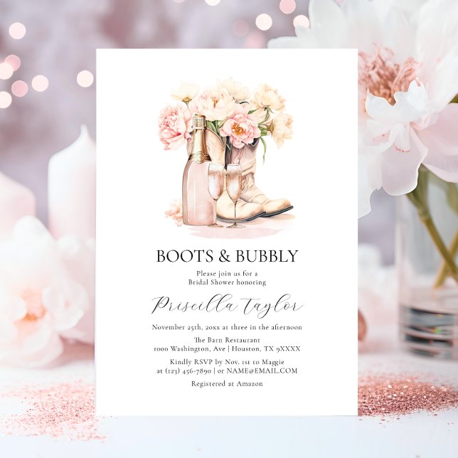 Stiefel & Bubbly Cowgirl Champagner BRAUTPARTY Einladung (Boots & Bubbly Cowgirl Champagne BRIDAL SHOWER Invitation)