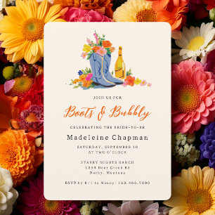 Stiefel & Bubbly Moderne Süße Florale Brautparty Einladung