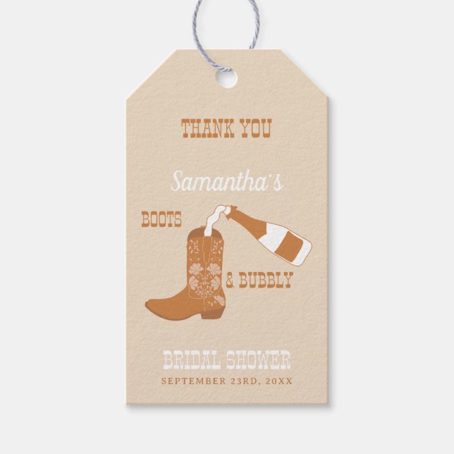 Stiefel Bubbly Rustic Western Country Brautparty Geschenkanhänger (Vorderseite)