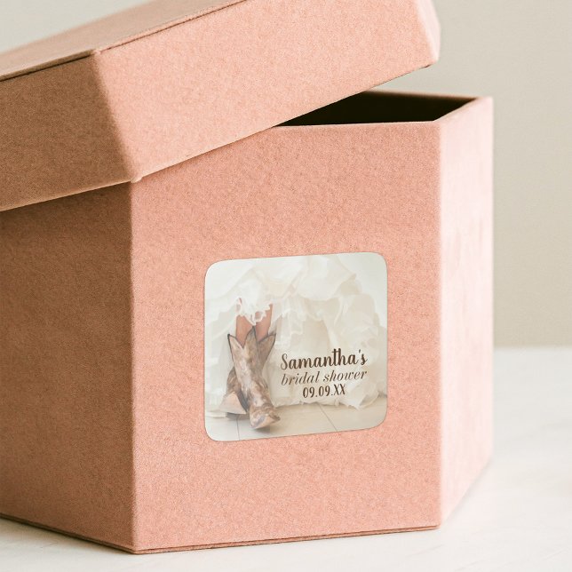 Stiefel & Bubbly Texas Bride in Boots Brautparty Quadratischer Aufkleber (Von Creator hochgeladen)