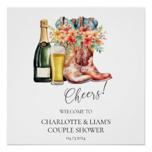 Stiefel, Bubbly und Brews Dusche Begrüßungszeichen Poster