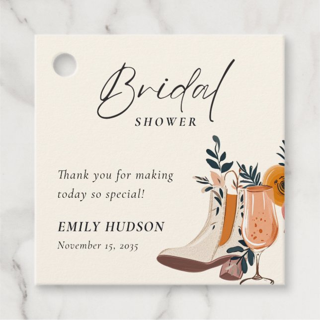Stiefel & Bubbly Western Brautparty Geschenkanhänger (Vorderseite)