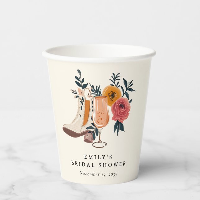 Stiefel & Bubbly Western Brautparty Pappbecher (Vorderseite)