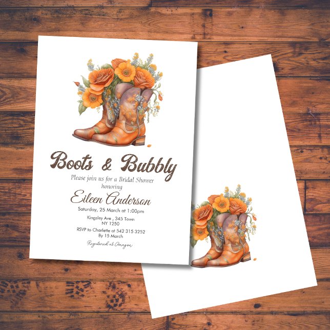 Stiefel & Bubbly Western Cowgirl Brautparty Einladung (Boots Bubbly Western CowGirl Bridal Shower Invite)
