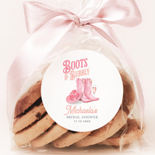 Stiefel & Bubbly Western Cowgirl Pink Brautparty Runder Aufkleber